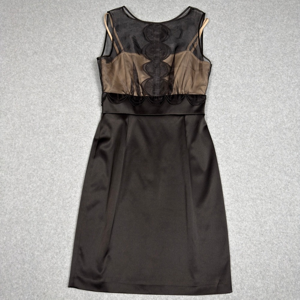 Max and Cleo Black Sheer Overlay Dress Sz 4 Scalloped Detail Cocktail Party